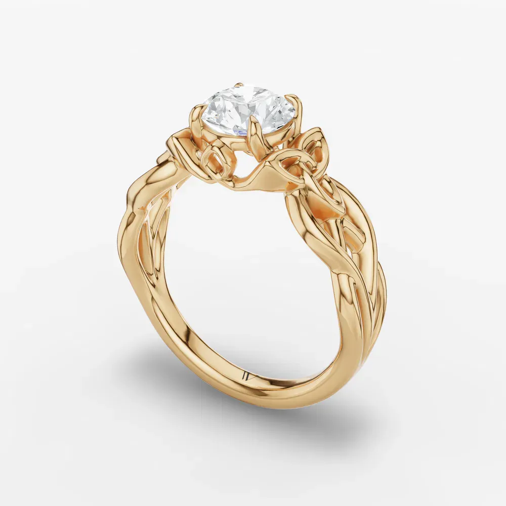 Certified 1 carat Lab Grown Diamond Round Cut Solitaire, Split Shank, Vintage Engagement Ring in 14K Yellow Gold-Kaelin