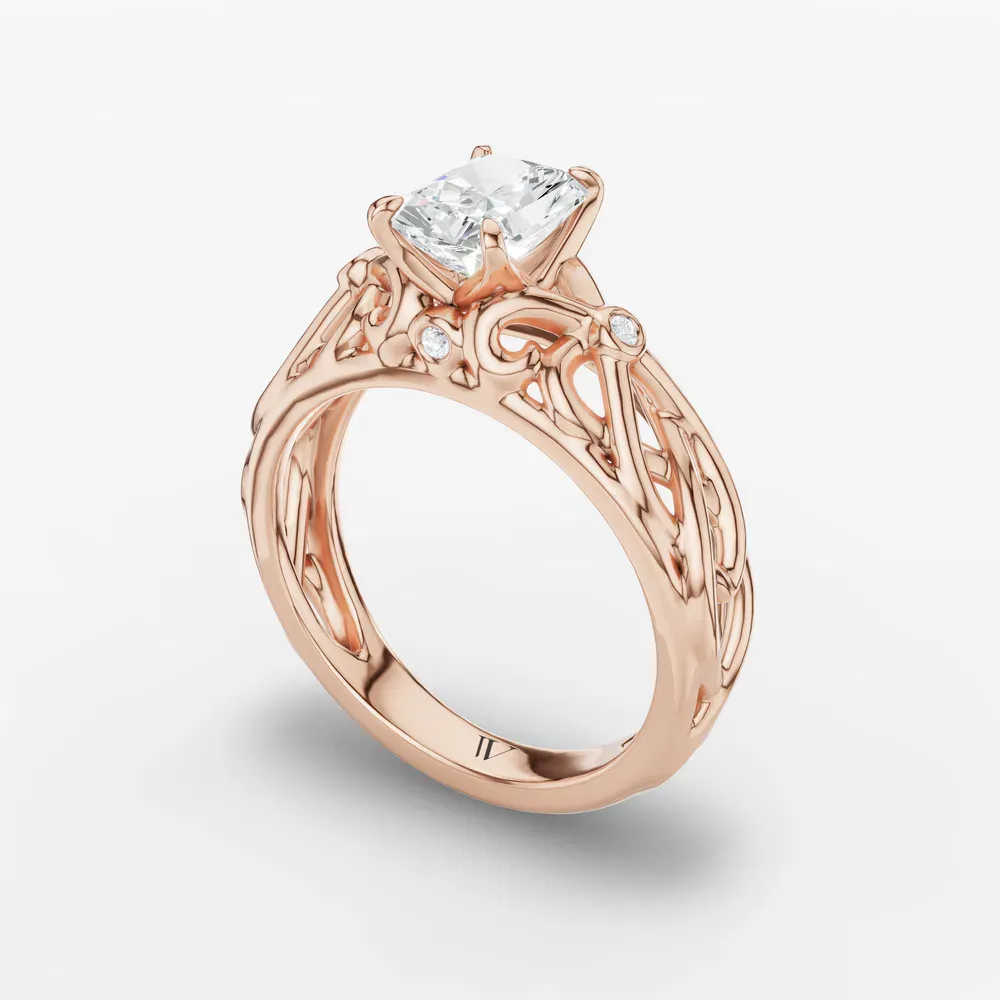 Certified 1 carat Lab Grown Diamond Radiant Cut Split Shank, Vintage, Twist Engagement Ring in 14K Rose Gold-Seren