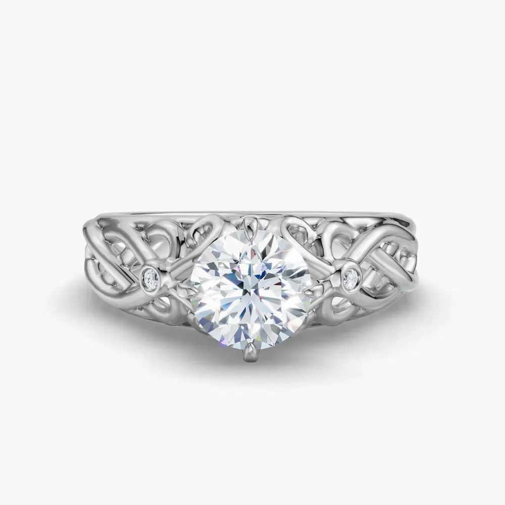 Certified 1 carat Lab Grown Diamond Round Cut Split Shank, Vintage, Twist Engagement Ring in 14K White Gold-Seren
