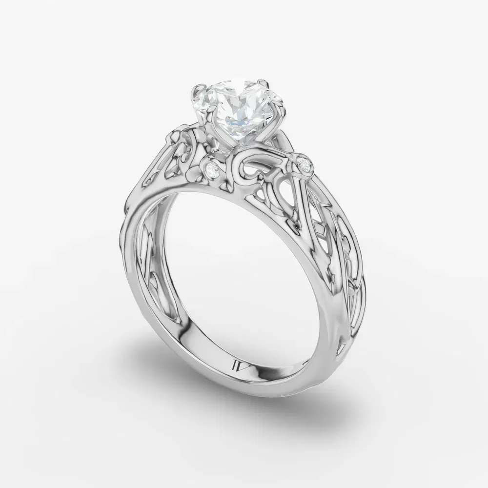 Certified 1 carat Lab Grown Diamond Round Cut Split Shank, Vintage, Twist Engagement Ring in 14K White Gold-Seren