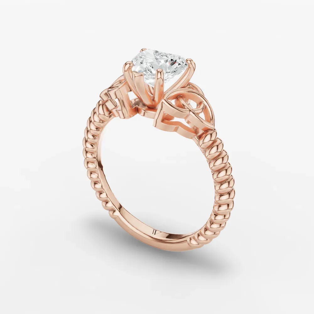 Certified 1 carat Lab Grown Diamond Heart Cut Solitaire, Twist, Celtic Engagement Ring in 14K Rose Gold-Thalyn