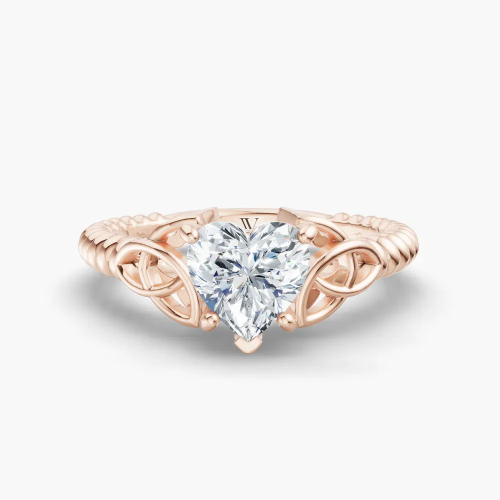 Certified 1 carat Lab Grown Diamond Heart Cut Solitaire, Twist, Celtic Engagement Ring in 14K Rose Gold-Thalyn
