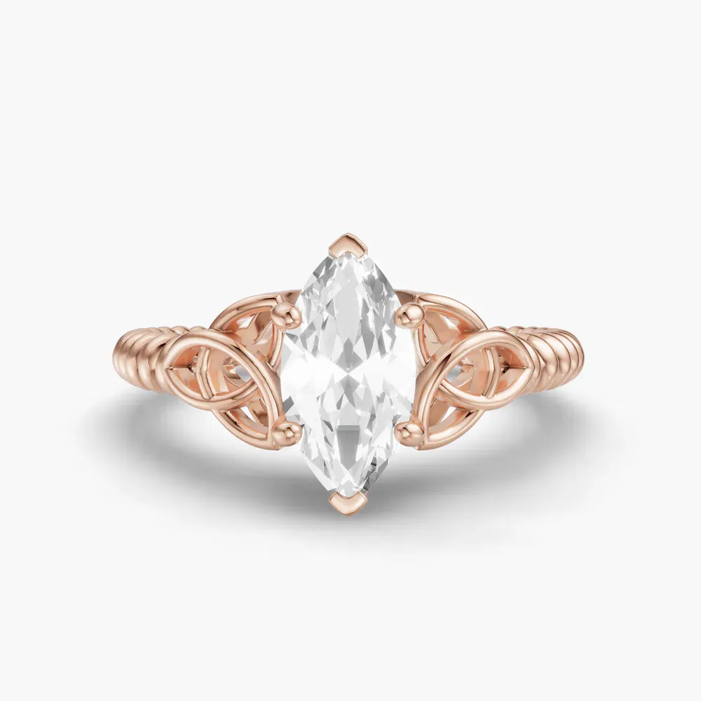 Certified 1 carat Lab Grown Diamond Marquise Cut Solitaire, Twist, Celtic Engagement Ring in 14K Rose Gold-Thalyn