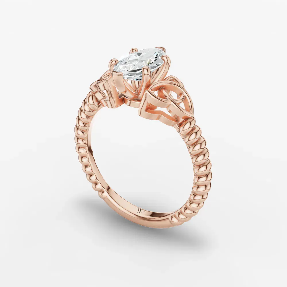 Certified 1 carat Lab Grown Diamond Marquise Cut Solitaire, Twist, Celtic Engagement Ring in 14K Rose Gold-Thalyn