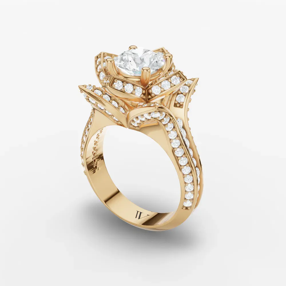 Certified 1 carat Lab Grown Diamond Round Cut Vintage, Floral, Unique Engagement Ring in 14K Yellow Gold-Zirix