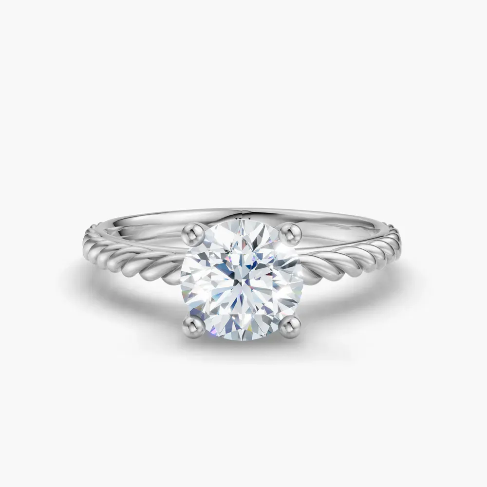 Certified 1 carat Lab Grown Diamond Round Cut Solitaire, Vintage, Cathedral Engagement Ring in 14K White Gold-Voss