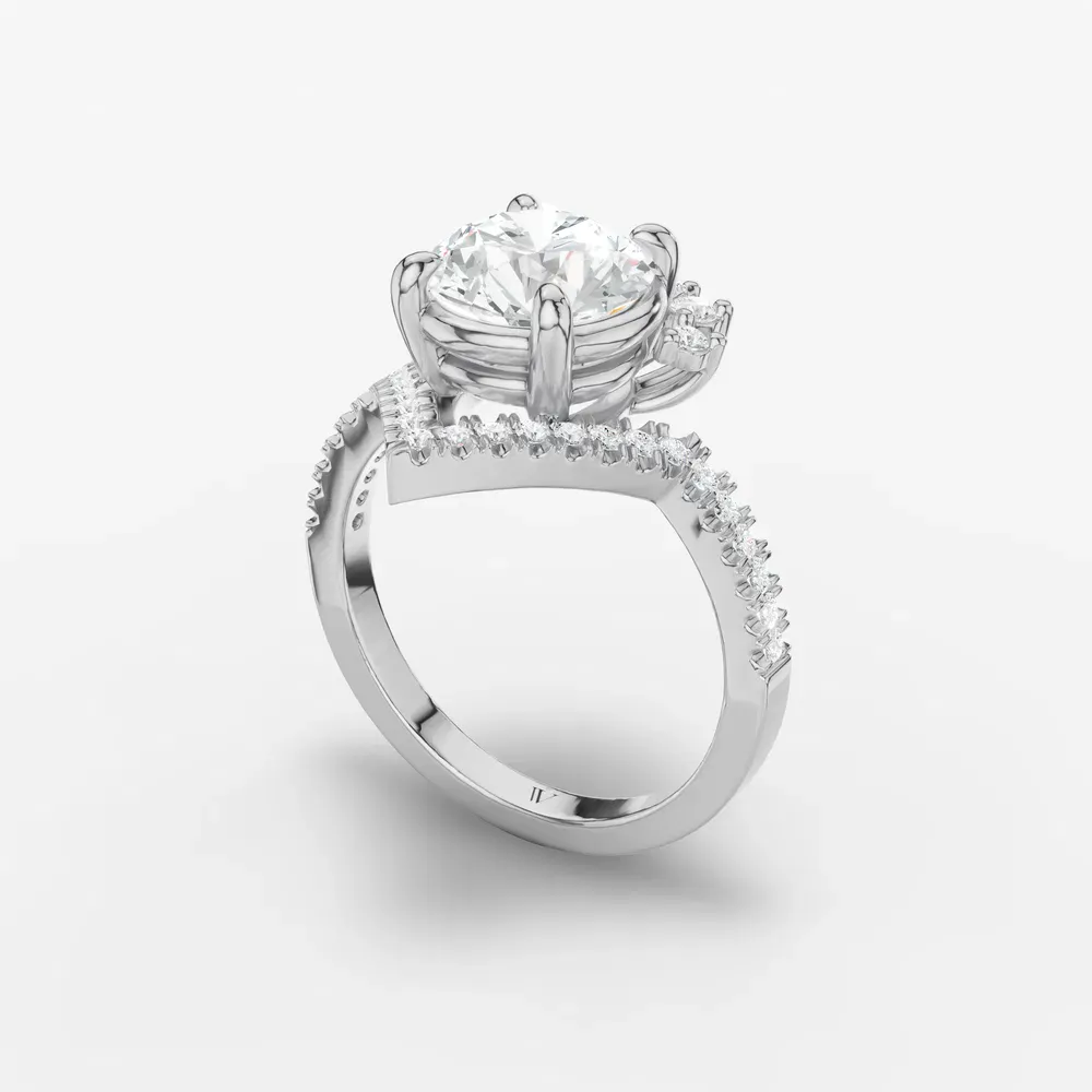 Certified 2 carat Lab Grown Diamond Round Cut Unique, Art Deco, Side Stone Engagement Ring in 14K White Gold-Tiara