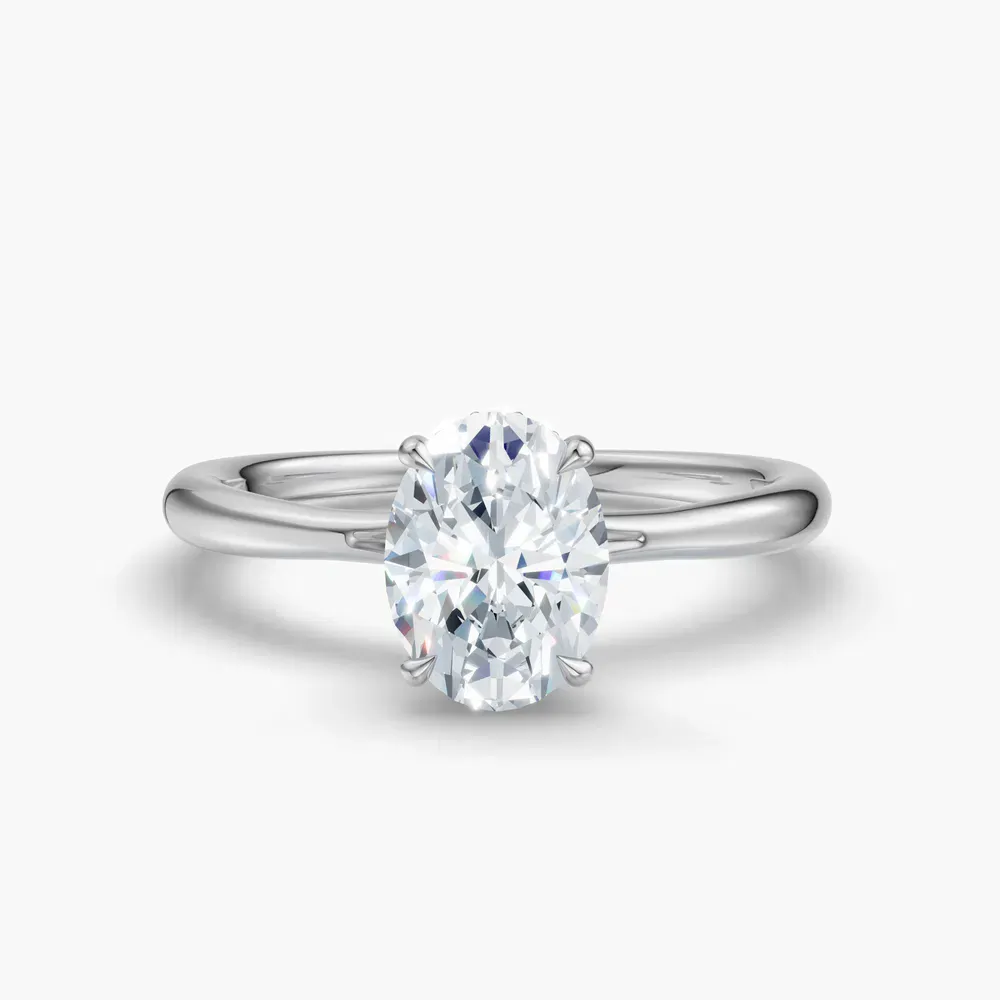 Certified 1 carat Lab Grown Diamond Oval Cut Hidden Halo, Solitaire, Low profile Engagement Ring in 18K White Gold-Anomis