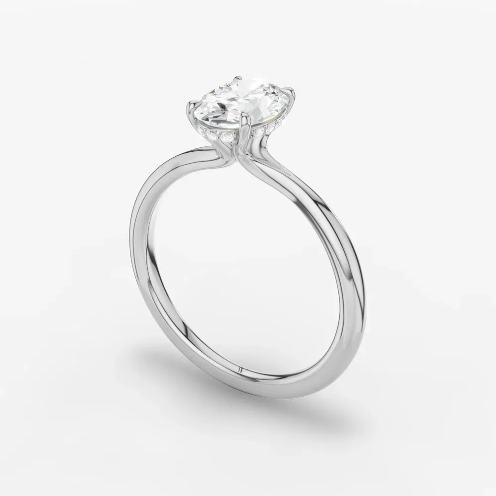 Certified 1 carat Lab Grown Diamond Oval Cut Hidden Halo, Solitaire, Low profile Engagement Ring in 18K White Gold-Anomis
