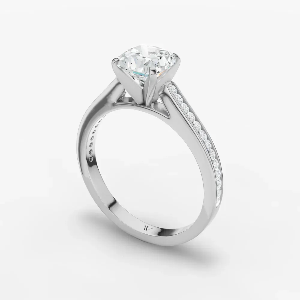 Certified 1 carat Lab Grown Diamond Cushion Cut Cathedral, Channel Set Engagement Ring in 18K White Gold-Velora