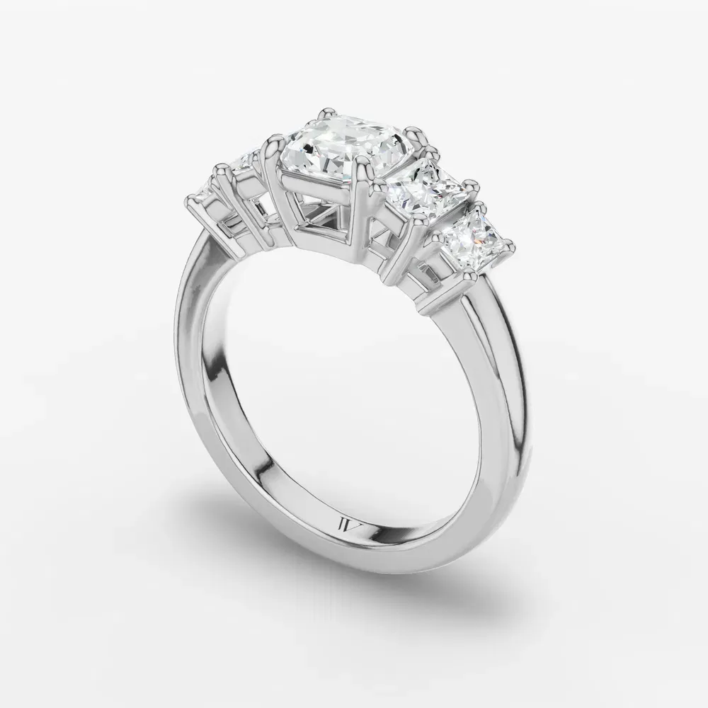 Certified 1 carat Lab Grown Diamond Asscher Cut Five Stone, Side Stone Engagement Ring in 14K White Gold-Velaris