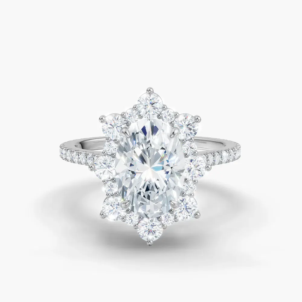 Certified 1 carat Lab Grown Diamond Oval Cut Hidden Halo, Halo, Cathedral Engagement Ring in 14K White Gold-Cylen