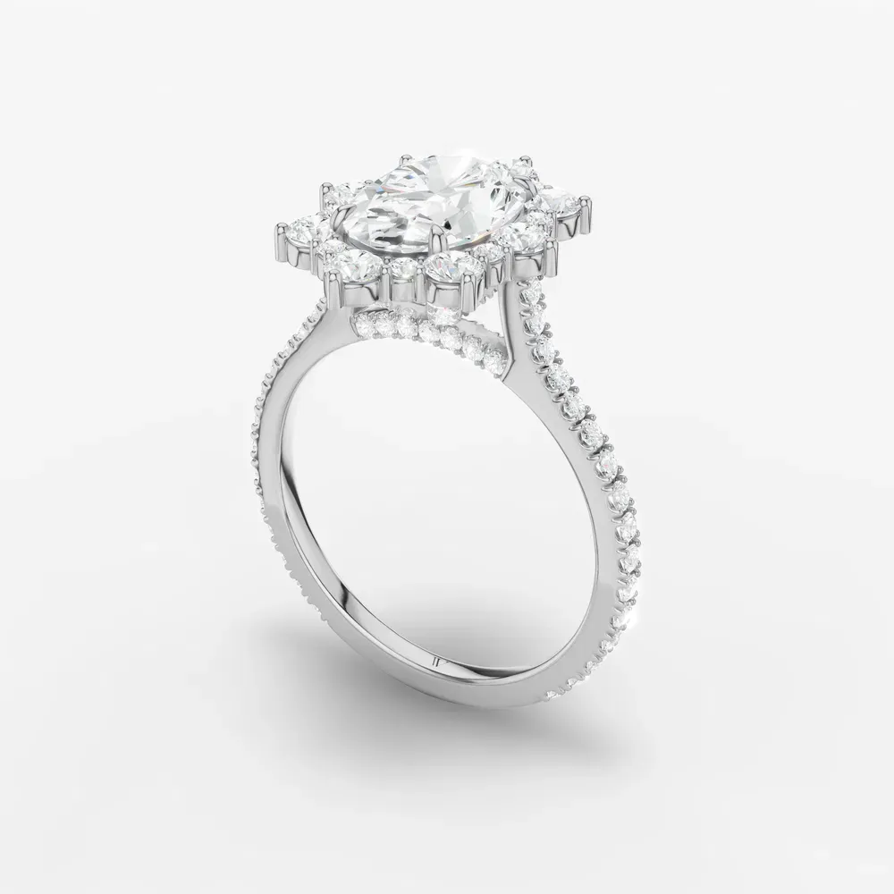 Certified 1 carat Lab Grown Diamond Oval Cut Hidden Halo, Halo, Cathedral Engagement Ring in 14K White Gold-Cylen