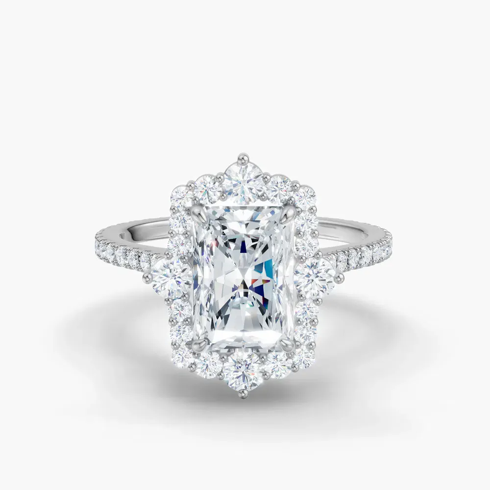 Certified 2 carat Lab Grown Diamond Radiant Cut Hidden Halo, Halo, Cathedral Engagement Ring in 14K White Gold-Cylen