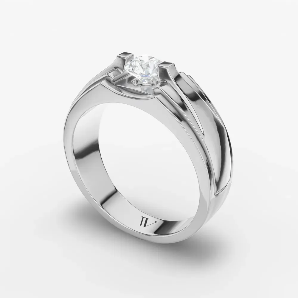 Certified 0.5 carat Lab Grown Diamond Round Cut Men's Engagement Ring in 18K White Gold-Krynex