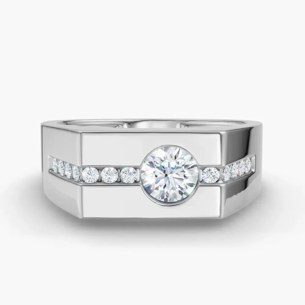 Certified 0.5 carat Lab Grown Diamond Round Cut Men's Engagement Ring in 14K White Gold-Noxvin