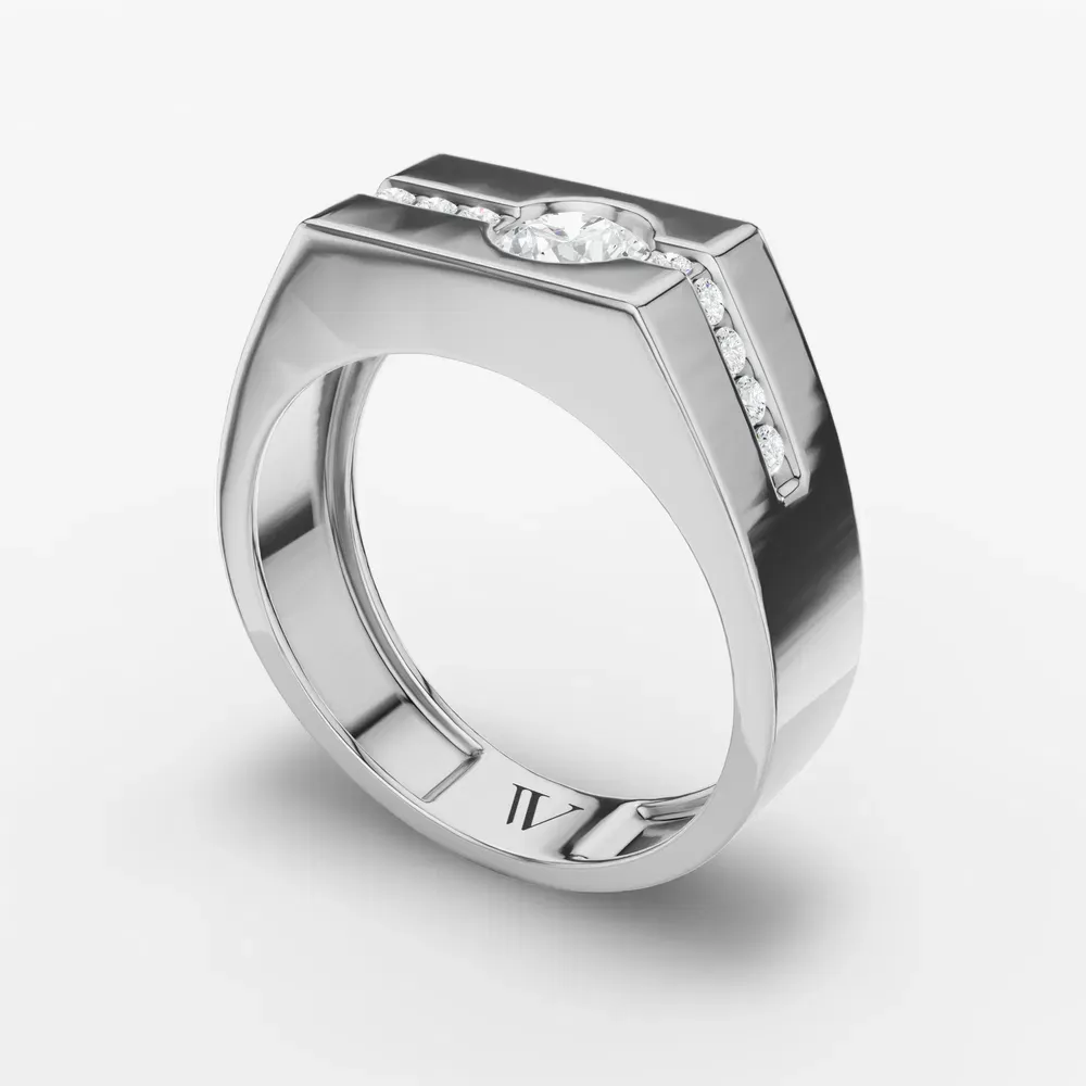 Certified 0.5 carat Lab Grown Diamond Round Cut Men's Engagement Ring in 14K White Gold-Noxvin