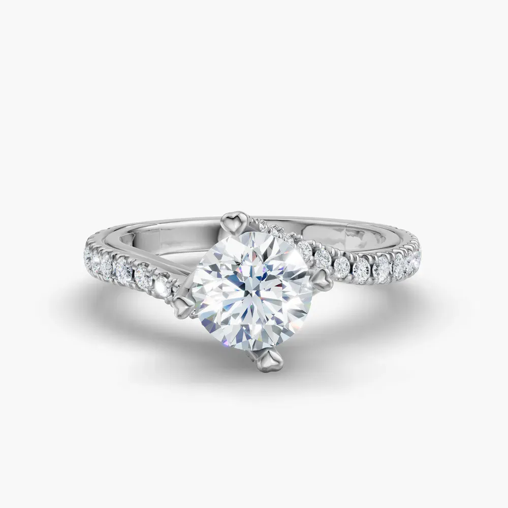 Certified 1 carat Lab Grown Diamond Round Cut Twist, Pavé, Unique Engagement Ring in 14K White Gold-Viroli