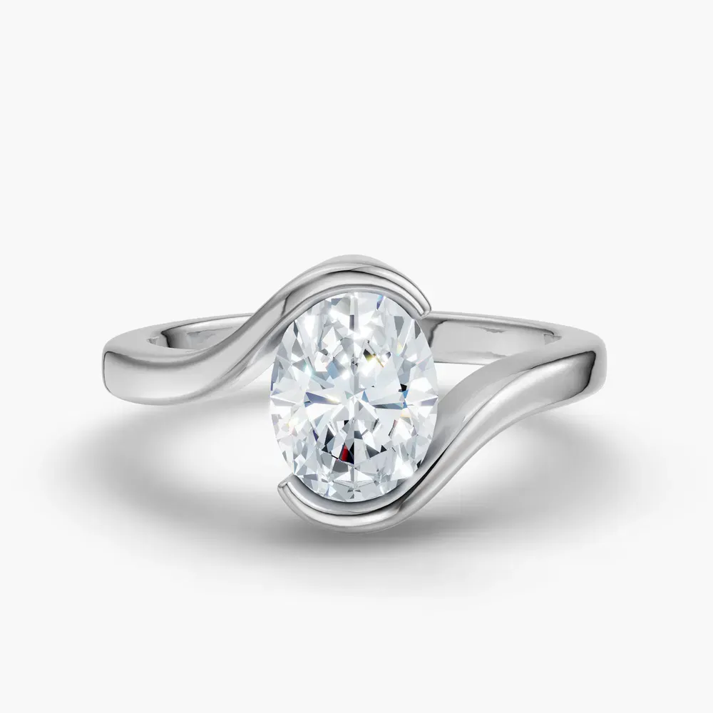 Certified 1 carat Lab Grown Diamond Oval Cut Solitaire, Modern, Bezel Engagement Ring in 18K White Gold-Rylen