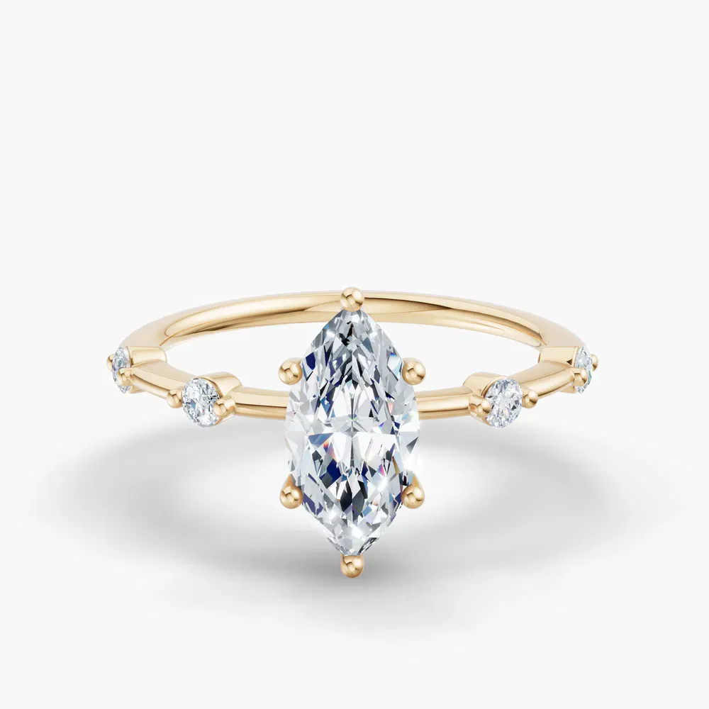 Certified 1 carat Lab Grown Diamond Marquise Cut Low profile, Side Stone Engagement Ring in 18KYV-Hriw