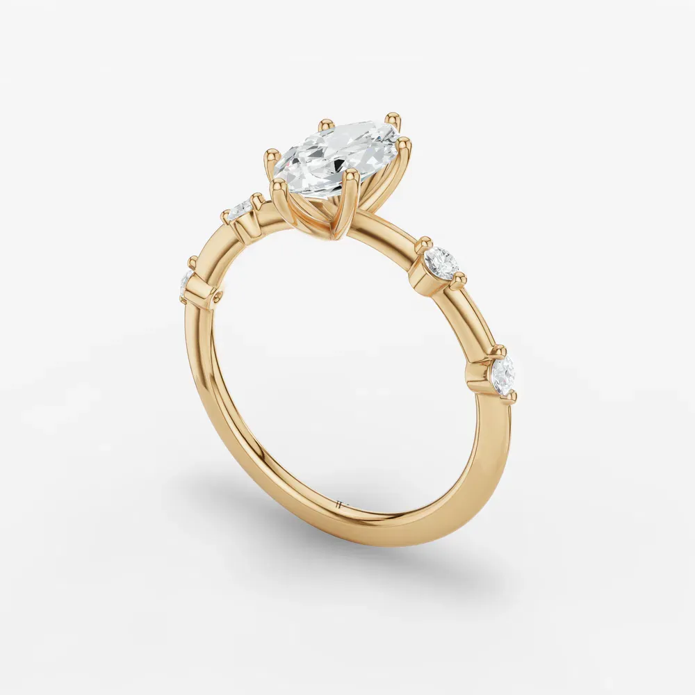 Certified 1 carat Lab Grown Diamond Marquise Cut Low profile, Side Stone Engagement Ring in 18KYV-Hriw
