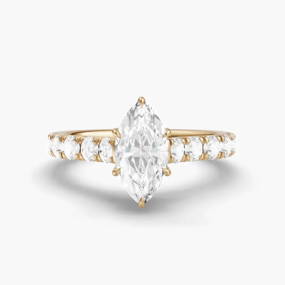 Certified 1 carat Lab Grown Diamond Marquise Cut Pavé, Cathedral, Low profile Engagement Ring in 18K Yellow Gold-Israfil