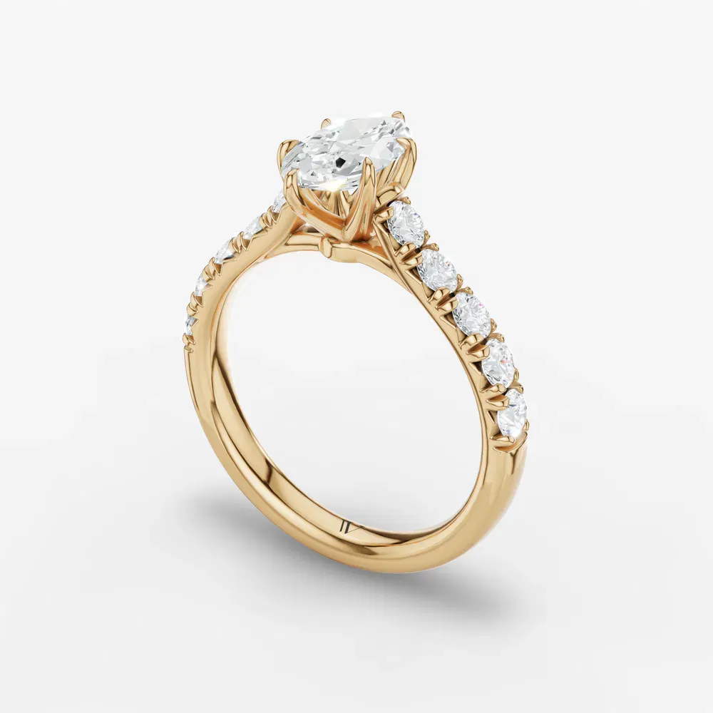 Certified 1 carat Lab Grown Diamond Marquise Cut Pavé, Cathedral, Low profile Engagement Ring in 18K Yellow Gold-Israfil