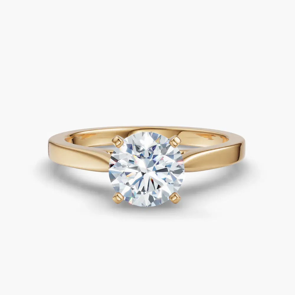 Certified 1 carat Lab Grown Diamond Round Cut Solitaire, Cathedral, Four Prong Engagement Ring in 18K Yellow Gold-Saga