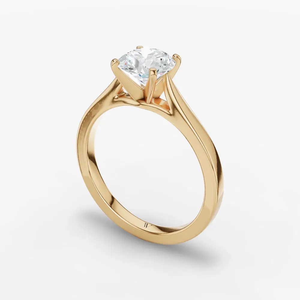 Certified 1 carat Lab Grown Diamond Round Cut Solitaire, Cathedral, Four Prong Engagement Ring in 18K Yellow Gold-Saga