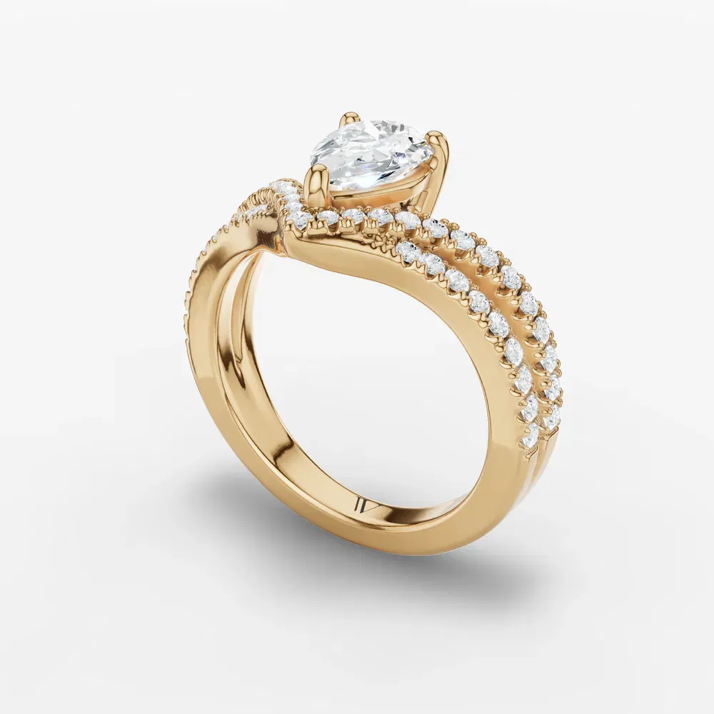Certified 1 carat Lab Grown Diamond Pear Cut Pavé, Unique, Floating Engagement Ring in 18K Yellow Gold-Soli