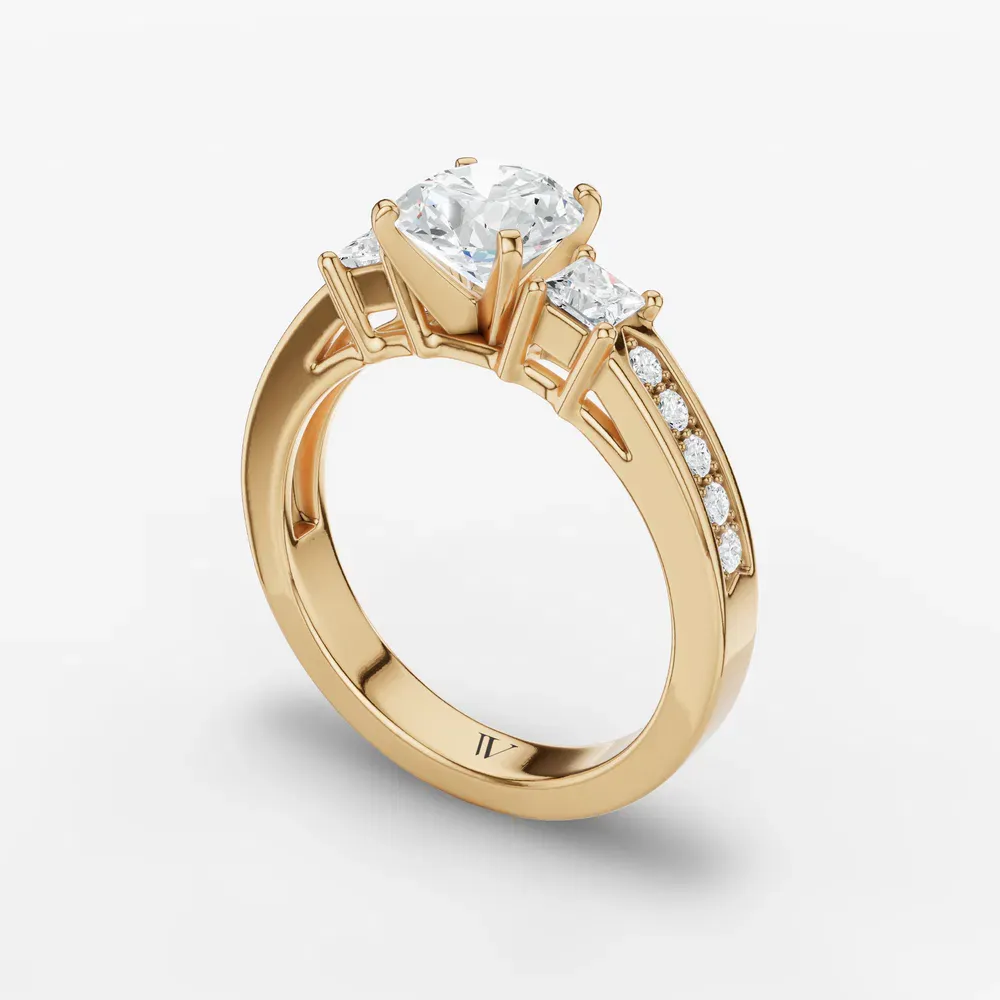 Certified 1 carat Lab Grown Diamond Round Cut Three Stone, Pavé, Channel Set Engagement Ring in 18K Yellow Gold-Velis