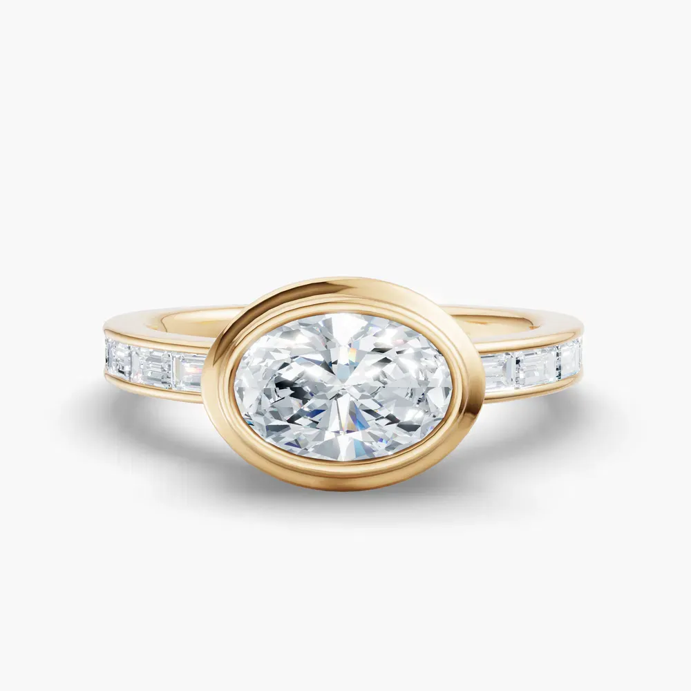 Certified 1 carat Lab Grown Diamond Oval Cut Bezel, Channel Set, Art Deco Engagement Ring in 18K Yellow Gold-Celeste