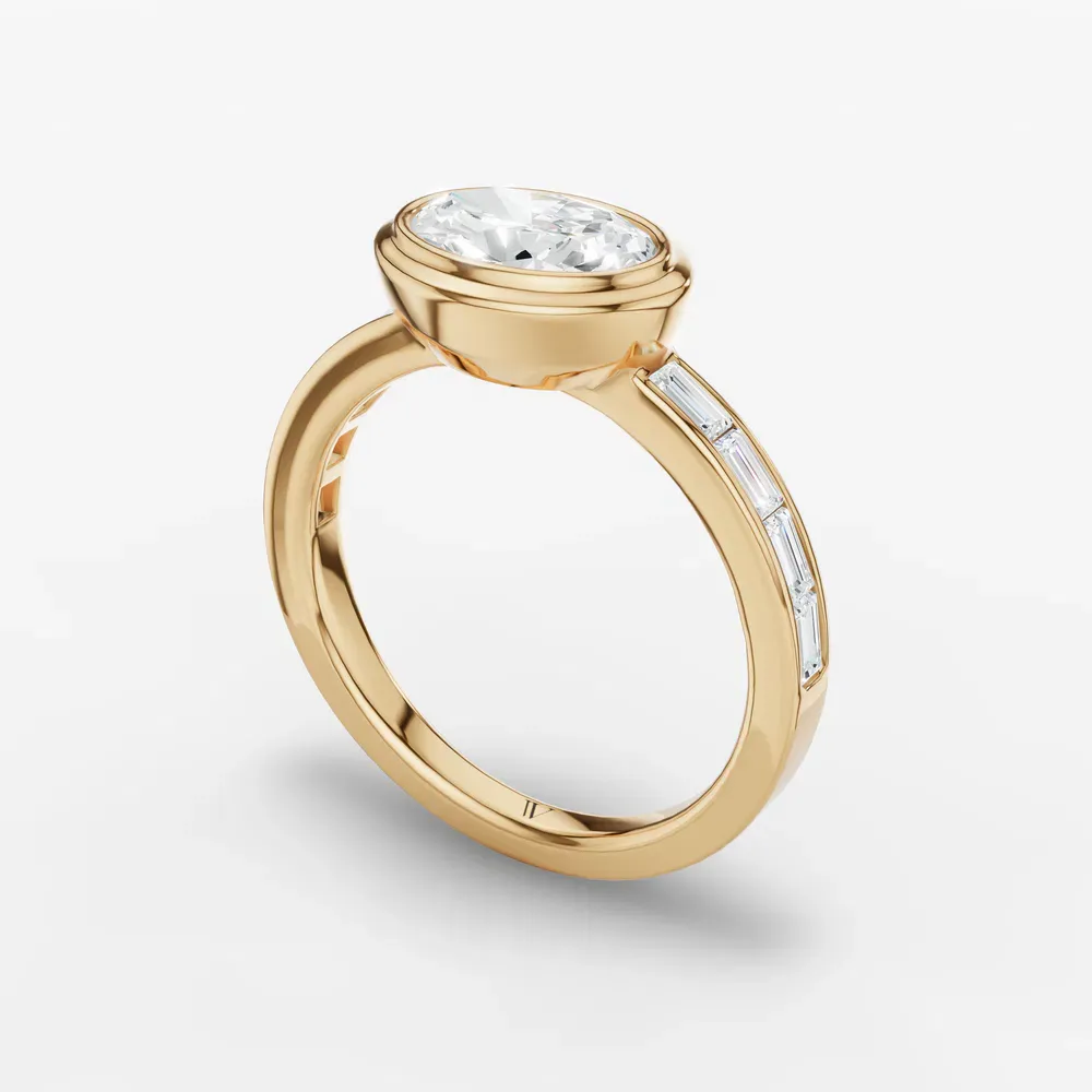 Certified 1 carat Lab Grown Diamond Oval Cut Bezel, Channel Set, Art Deco Engagement Ring in 18K Yellow Gold-Celeste