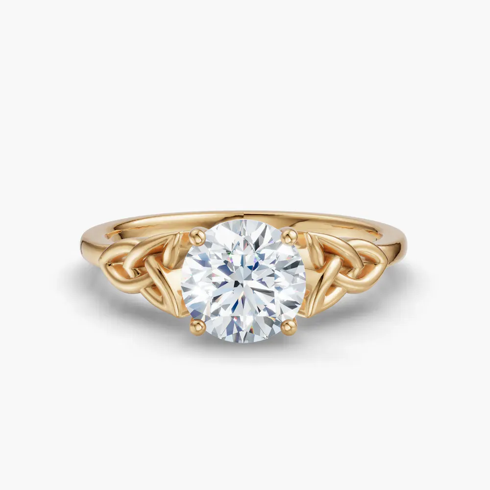 Certified 1 carat Lab Grown Diamond Round Cut Solitaire, Cathedral, Celtic Engagement Ring in 14K Yellow Gold-Vire