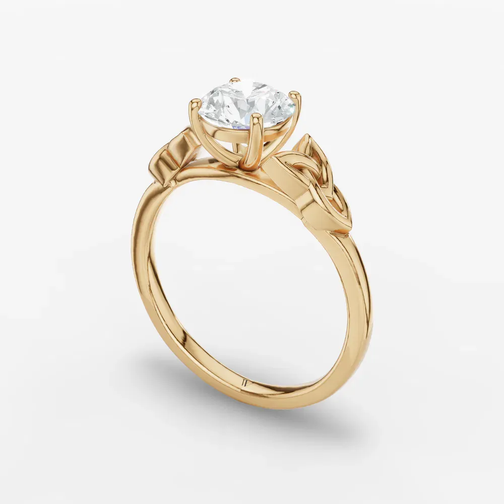 Certified 1 carat Lab Grown Diamond Round Cut Solitaire, Cathedral, Celtic Engagement Ring in 14K Yellow Gold-Vire