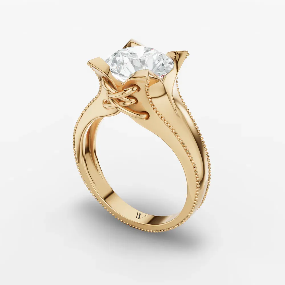 Certified 1 carat Lab Grown Diamond Round Cut Solitaire, Twist, Milgrain Engagement Ring in 18K Yellow Gold-Ivryn