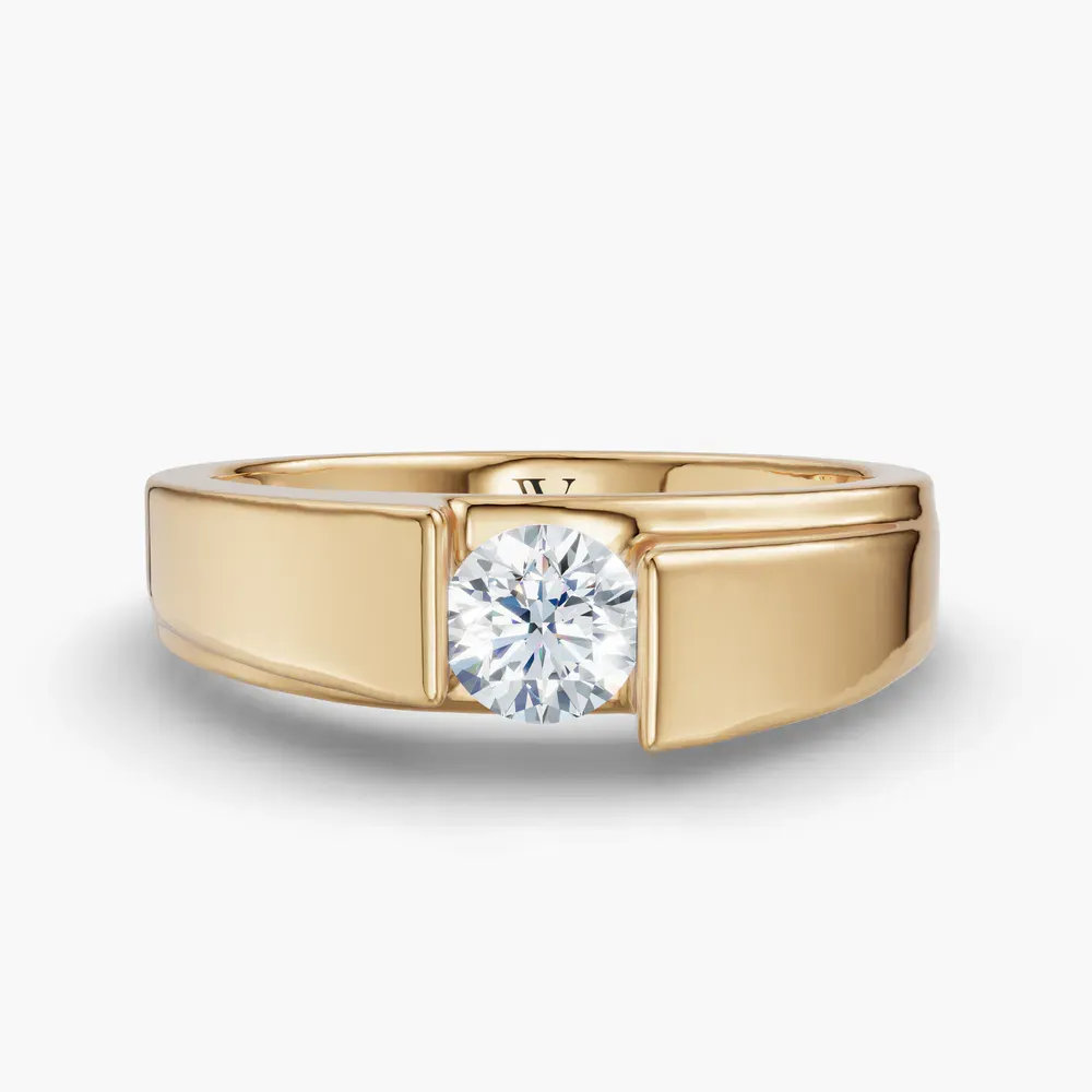 Certified 0.5 carat Lab Grown Diamond Round Cut Men's Engagement Ring in 18K Yellow Gold-Silvyn