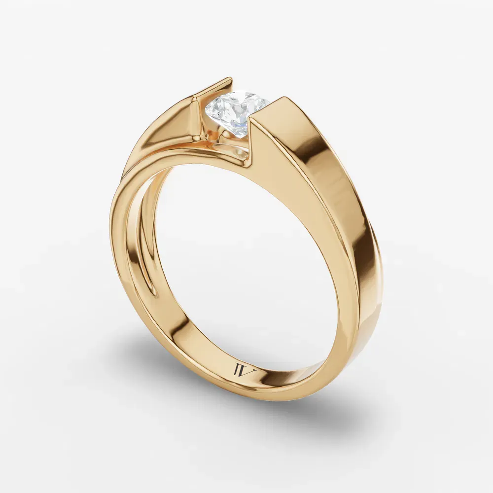 Certified 0.5 carat Lab Grown Diamond Round Cut Men's Engagement Ring in 18K Yellow Gold-Silvyn