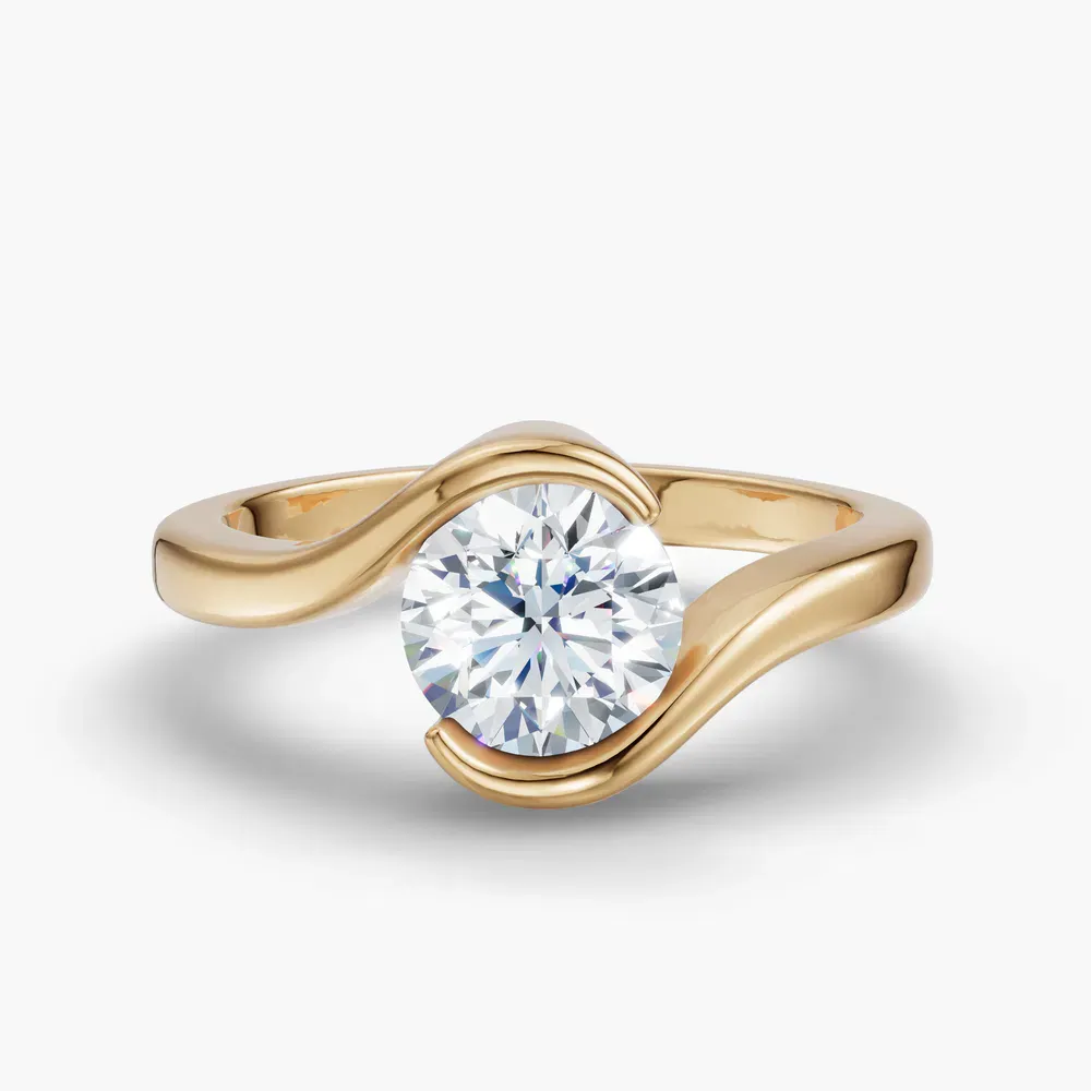 Certified 1 carat Lab Grown Diamond Round Cut Solitaire, Modern, Bezel Engagement Ring in 18K Yellow Gold-Rylen