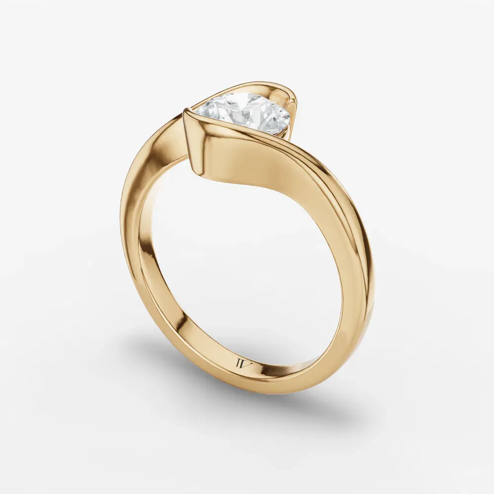 Certified 1 carat Lab Grown Diamond Round Cut Solitaire, Modern, Bezel Engagement Ring in 18K Yellow Gold-Rylen