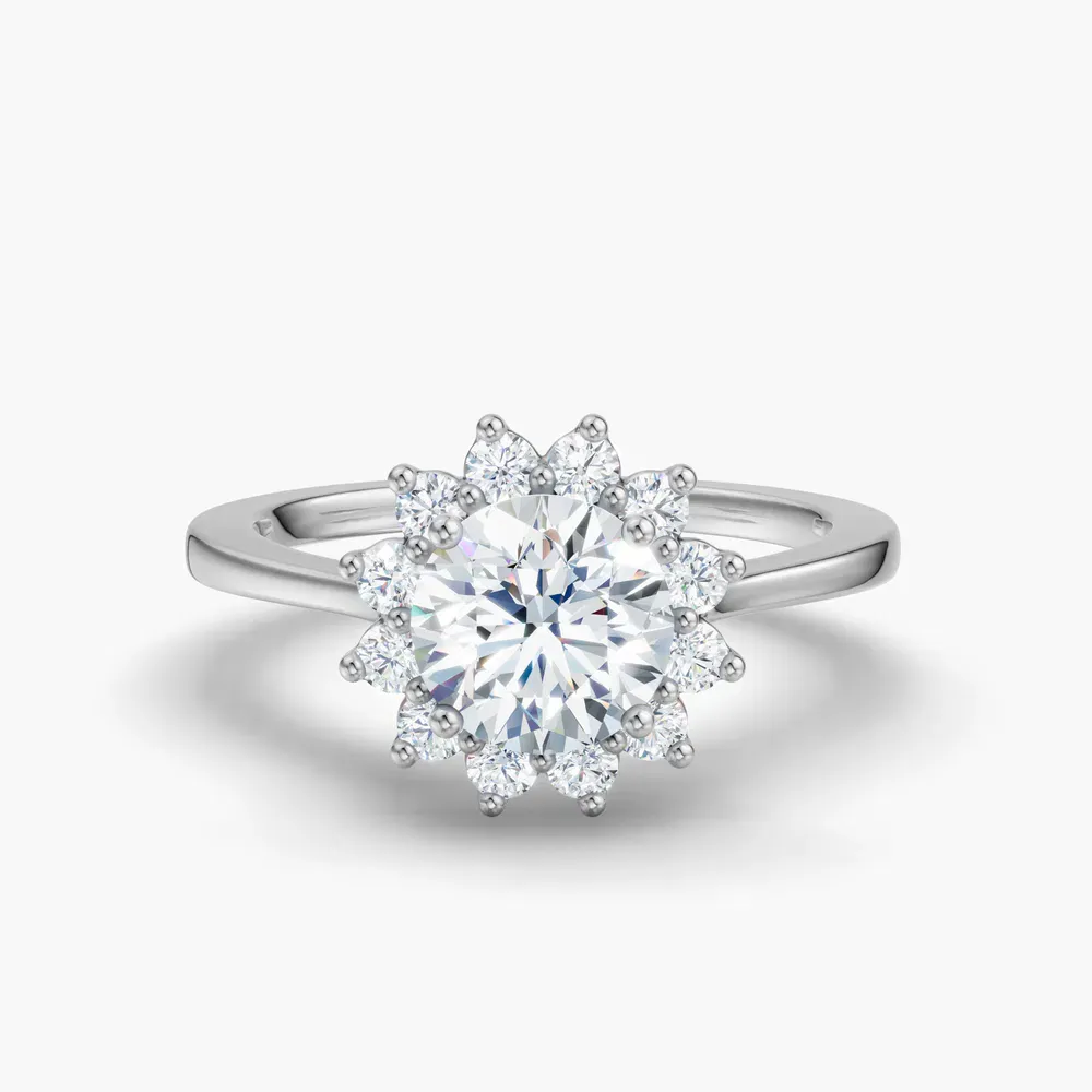 Certified 1 carat Lab Grown Diamond Round Cut Cathedral, Halo, Floral Engagement Ring in 14K White Gold-Juncb