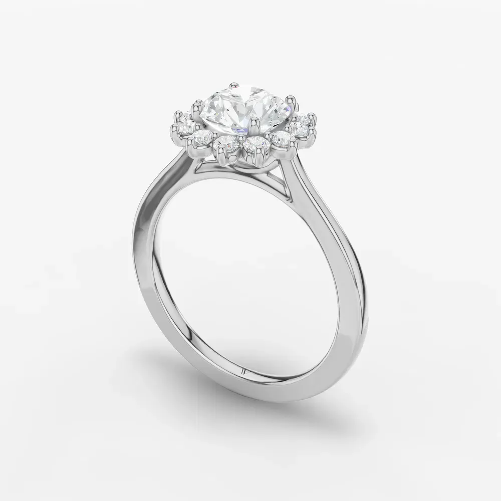 Certified 1 carat Lab Grown Diamond Round Cut Cathedral, Halo, Floral Engagement Ring in 14K White Gold-Juncb
