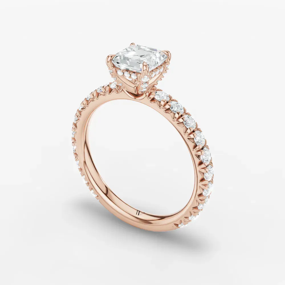 Certified 1 carat Lab Grown Diamond Asscher Cut Pavé, Hidden Halo, Low profile Engagement Ring in 14K Rose Gold-Cyrra