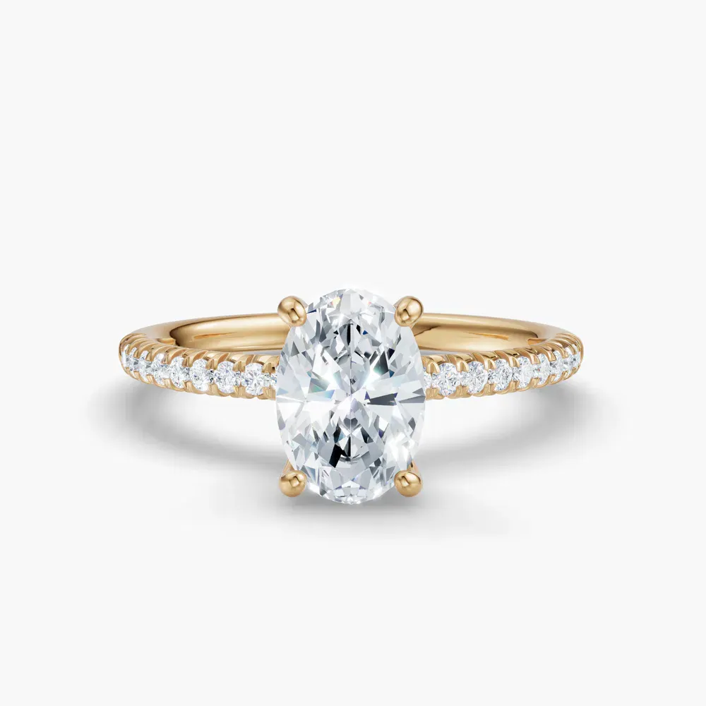 Certified 1 carat Lab Grown Diamond Oval Cut Pavé, Classic, Simple Engagement Ring in 14K Yellow Gold-Glaciry