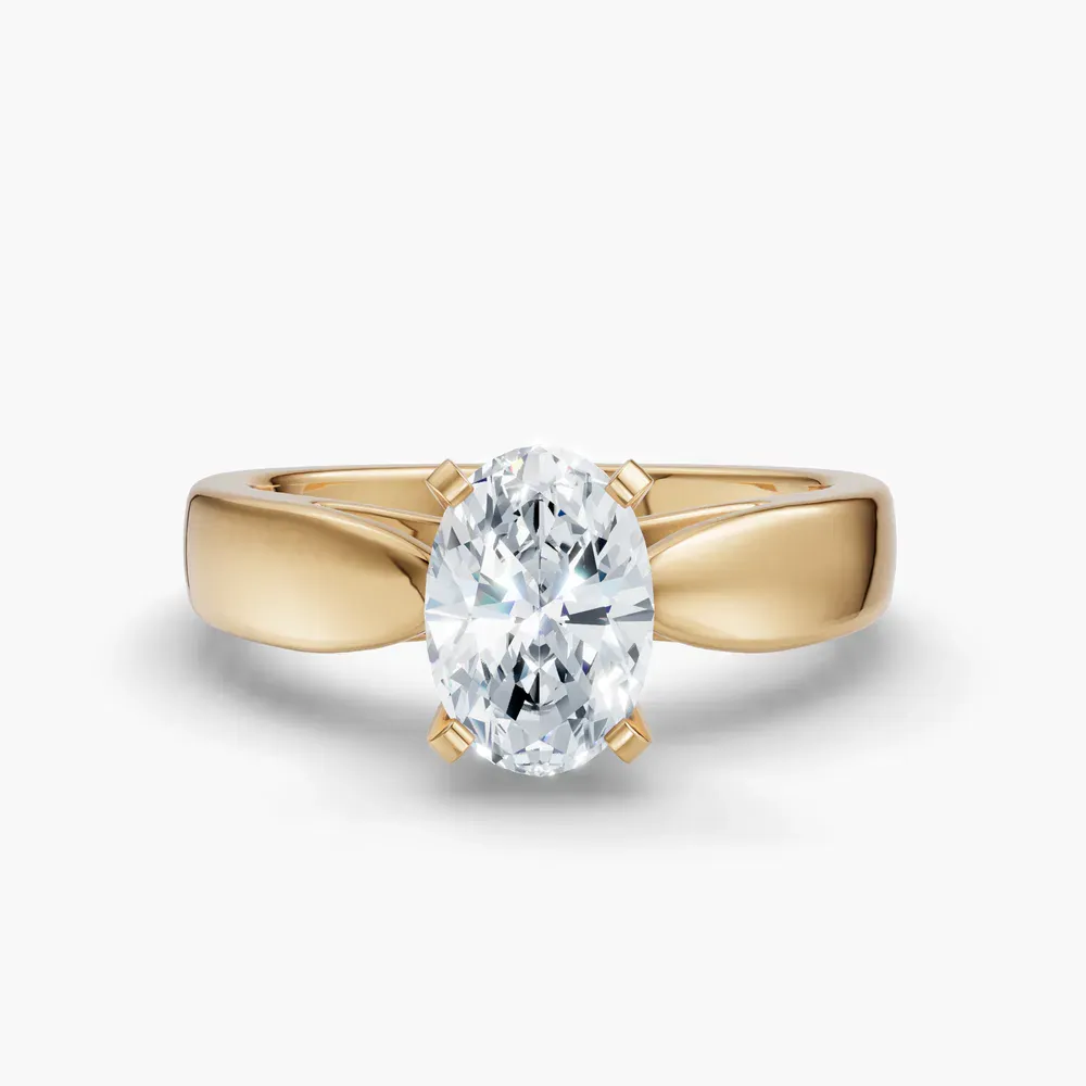 Certified 1 carat Lab Grown Diamond Oval Cut Solitaire, Cathedral Engagement Ring in 14K Yellow Gold-Arlo