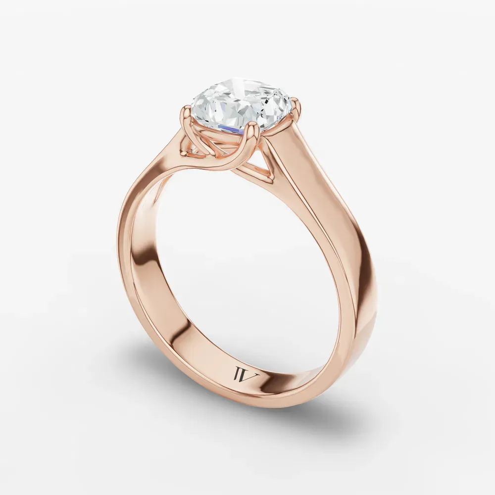 Certified 1 carat Lab Grown Diamond Cushion Cut Solitaire, Cathedral Engagement Ring in 14K Rose Gold-Grion