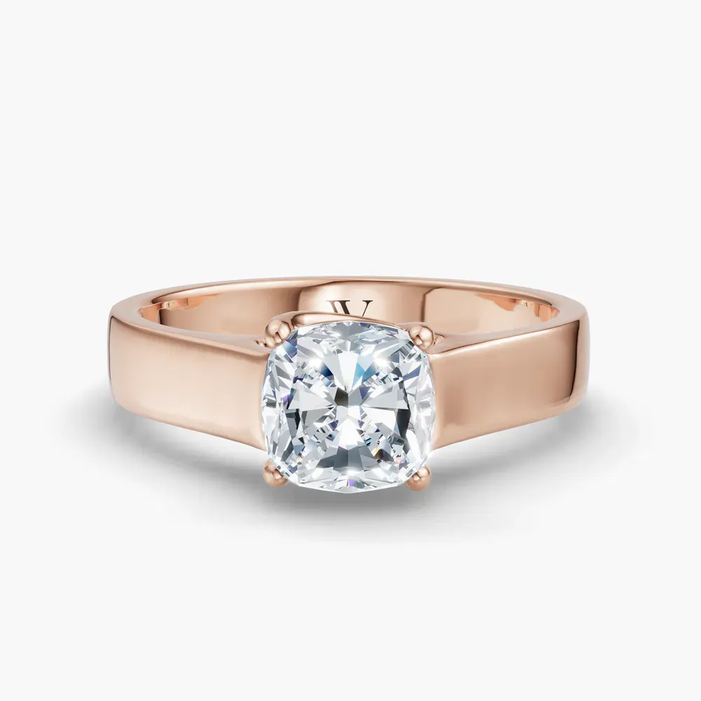 Certified 1 carat Lab Grown Diamond Cushion Cut Solitaire, Cathedral Engagement Ring in 14K Rose Gold-Grion