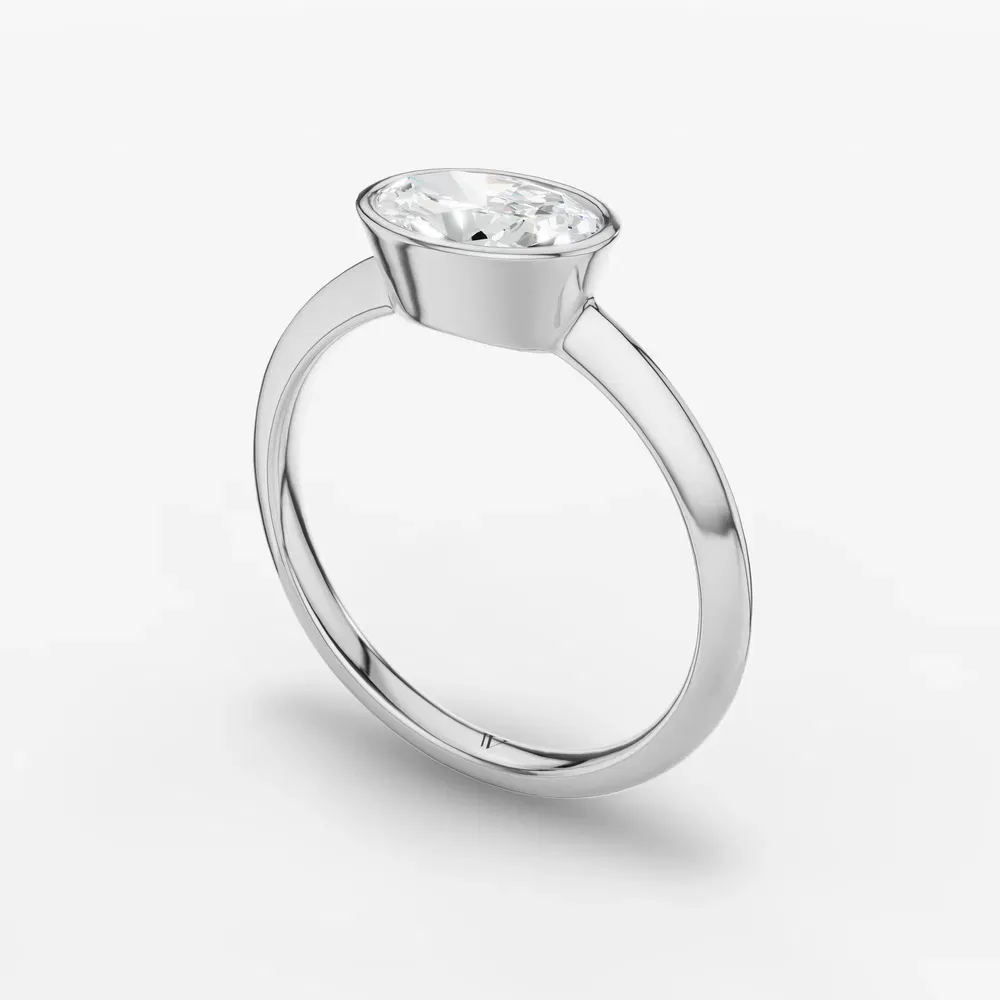 Certified 1 carat Lab Grown Diamond Oval Cut Bezel, East-West, Solitaire Engagement Ring in 14K White Gold-Galen