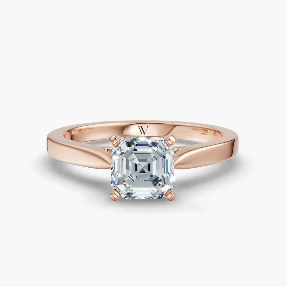 Certified 1 carat Lab Grown Diamond Asscher Cut Solitaire, Cathedral Engagement Ring in 14K Rose Gold-Saga