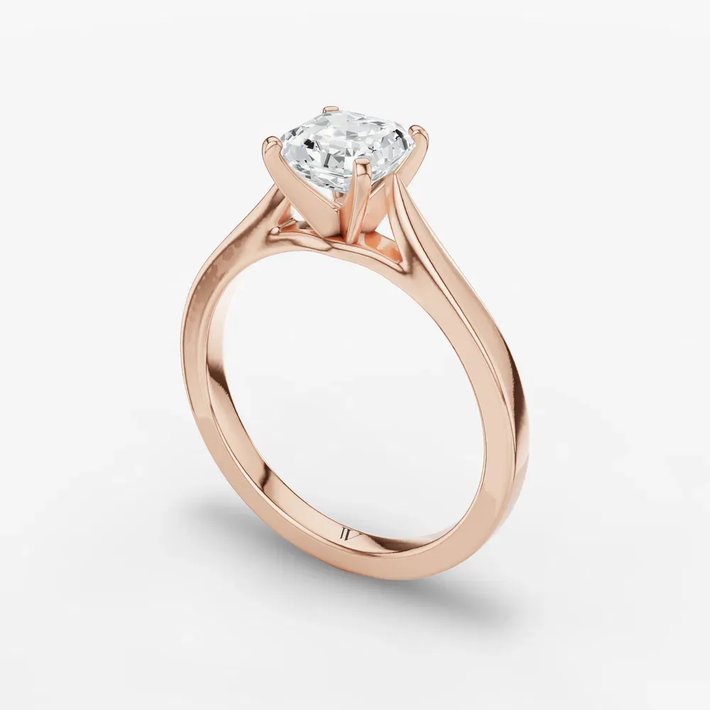 Certified 1 carat Lab Grown Diamond Asscher Cut Solitaire, Cathedral Engagement Ring in 14K Rose Gold-Saga